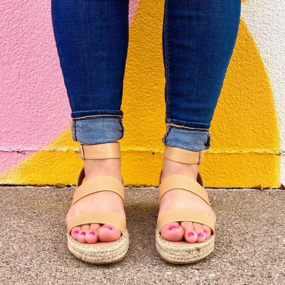 FINAL PRICE! Butterscotch Tan Platform Espadrille Sandals - Picture 3 of 6